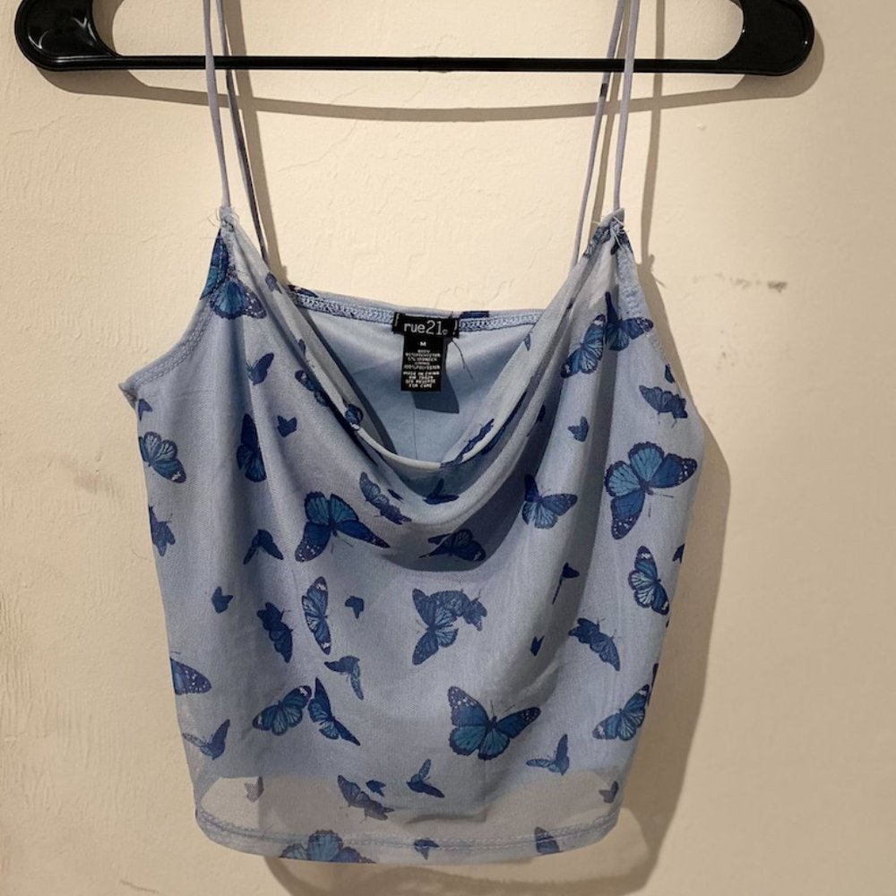 Rue 21 Blue Buttery Fly Crop Top